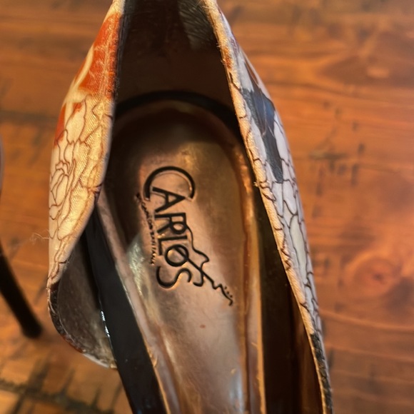 Carlos Santana D’Orsay Horsebit Buckle Floral Print Heels Tan Brown - Picture 7 of 8